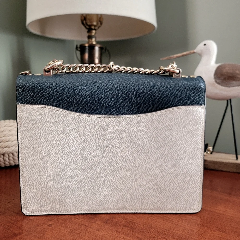 Coach C2860 Klare Colorblock Chain Crossbody Navy Yellow Chalk Leather Bag